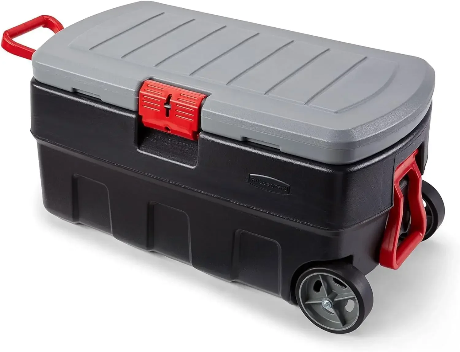 Outdoor Camping Usa - ActionPacker 35 แกลลอน, ผลิตในสหรัฐอเมริกา, กล่องเก็บของพลาสติกแบบมีฝาปิดและล้อเลื่อน -
