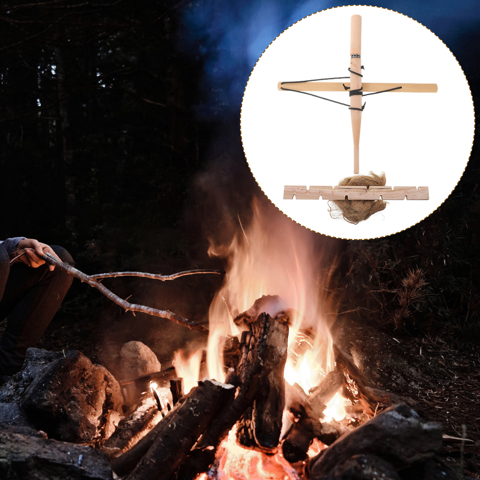 Outdoor Camping Toys - ชุดอุปกรณ์จุดไฟแบบดั้งเดิม ค้อนเจาะไม้แบบใช้มือ เครื่องมือเสียดสีสำหรับกิจกรรมกลางแจ้ง ตั้งแคมป์ เดินป่า แบ็คแพ็ค