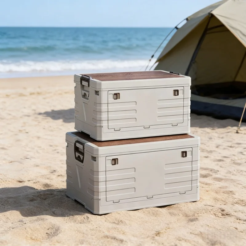 Outdoor Camping Bin - กล่องเก็บของในรถยนต์ กล่องเก็บของพับได้สำหรับตั้งแคมป์กลางแจ้ง ความจุขนาดใหญ่ พร้อมฝาปิด สำหรับเก็บของเล่น หนังสือ