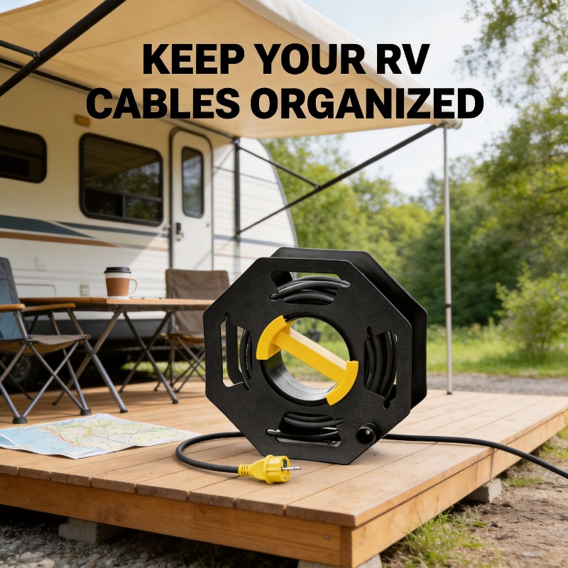 Outdoor Camping Extension Cord - ที่เก็บสายไฟแบบม้วนสำหรับภายนอกอาคาร ขนาด 34 เมตร สำหรับรถบ้าน เรือยอชท์
