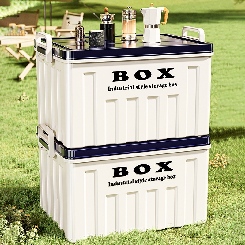 Outdoor Camping Bin - กล่องเก็บของสำหรับตั้งแคมป์กลางแจ้ง ความจุขนาดใหญ่ กล่องพลาสติก กล่องเก็บของท้ายรถ กล่องเก็บของแบบซ้อนได้พร้อมฝาปิด กล่องอเนกประสงค์พร้อมหูจับ