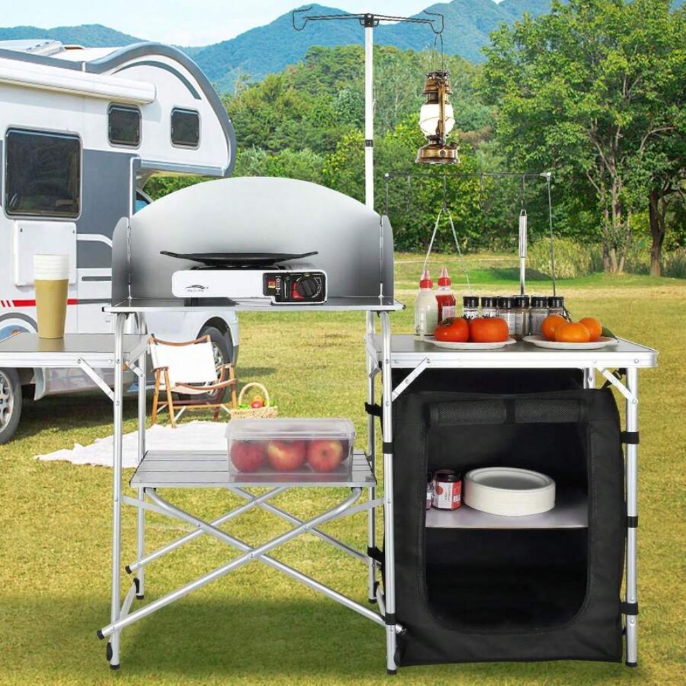 โต๊ะครัวพับได้สำหรับตั้งแคมป์ก - Outdoor Camping Kitchen Setup บทวิจารณ์และราคา