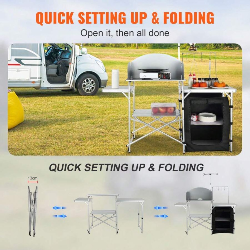 โต๊ะครัวพับได้สำหรับตั้งแคมป์ก - Outdoor Camping Kitchen Setup บทวิจารณ์และราคา