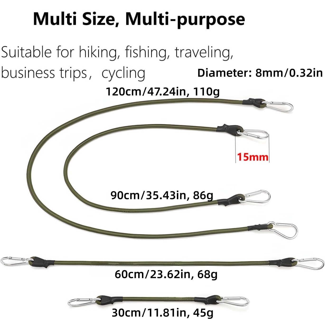 เชือกยืดหยุ่น 2 ชิ้น พร้อมตะขอ - Outdoor Camping Extension Cord บทวิจารณ์และราคา