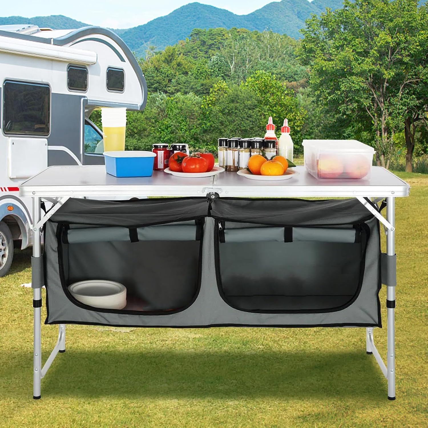 สถานีครัวสำหรับตั้งแคมป์, โต๊ะ - Outdoor Camping Kitchen Setup บทวิจารณ์และราคา